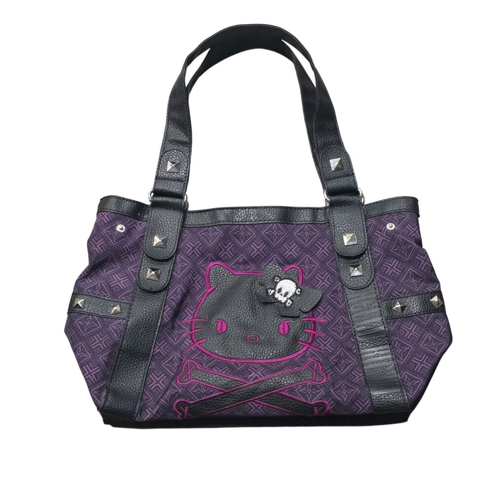 Sanrio Hello Kitty Purple & Black Studded Tote Shoulder Bag w. Black Trim Purse